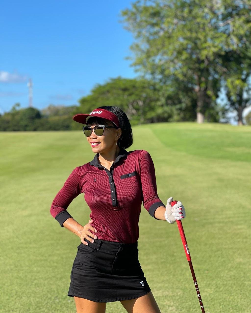 LT-090F || Ladies Top Maroon with Black Horizontal Dashed Stripes and  Black Trim 3/4 Sleeves and Snap Pearl Buttons