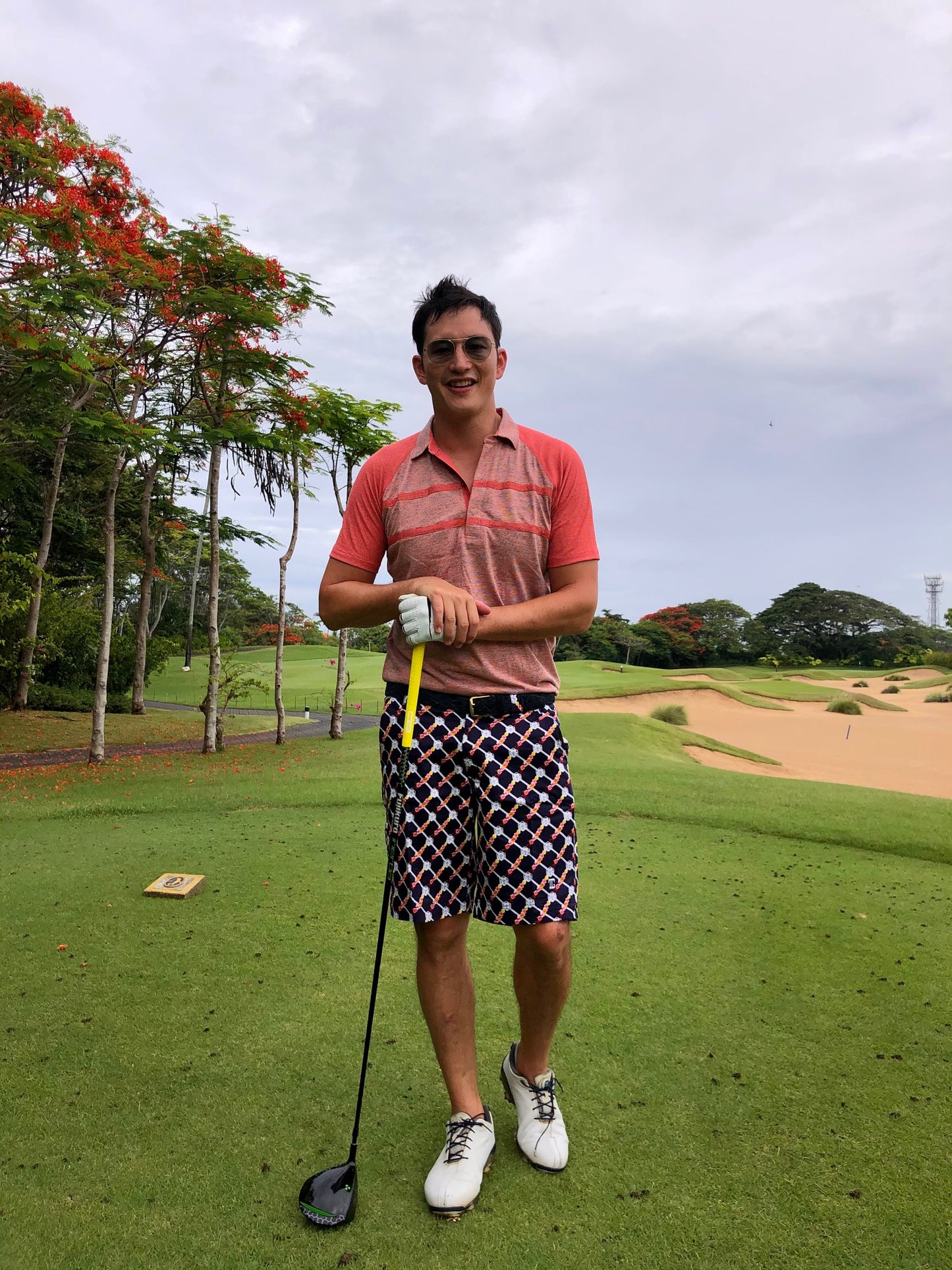 MT-020A || Men Top Light Orange with Dark Orange Horizontal Chest Stripes.