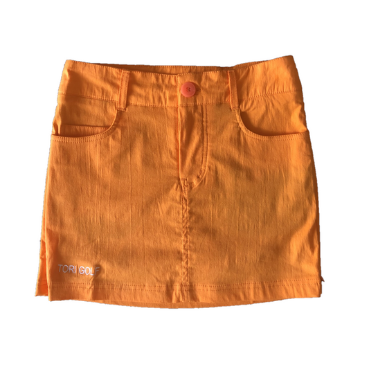 LS-021A || Skirt Tangerine With 2 Round Front Pockets 2 Rear Patch Front Zipper And 2 Zipped Side Vents.