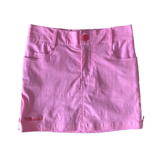 LS-021B || Skirt Pale Pink With 2 Round Front Pockets 2 Rear Patch Front Zipper And 2 Zipped Side Vents.