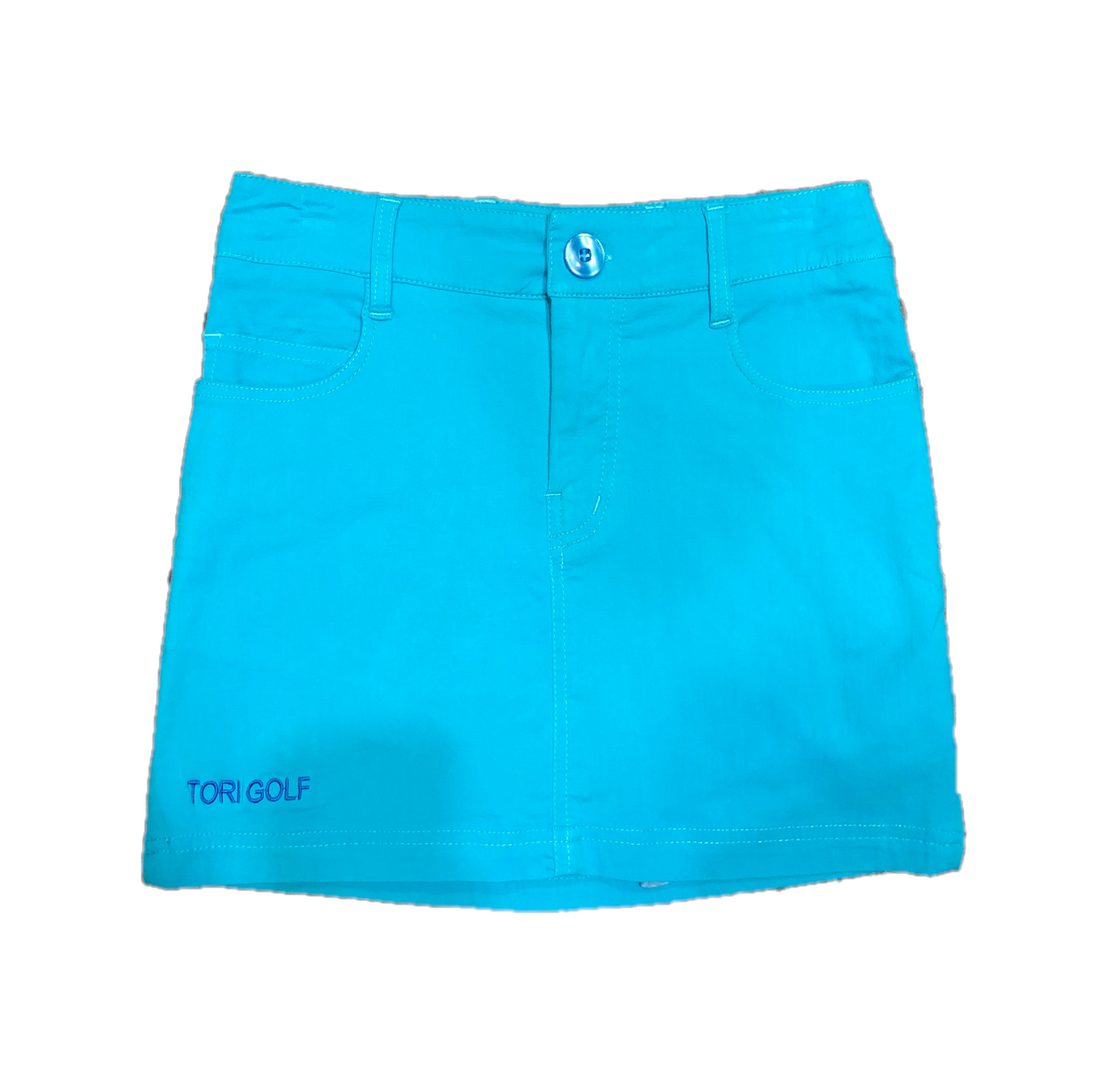 LS-021F || Skirt Turquoise With 2 Round Pocket, 2 Rear Patch Pockets Round Zipper And 2 Zipped Side Vents.