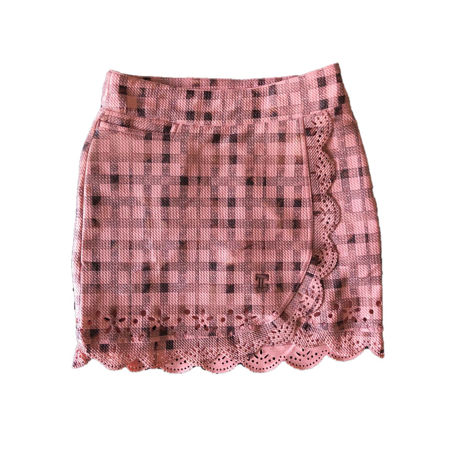 LS-041B || Wrap Around Light Brown With Dark Brown Check Lace Hem.