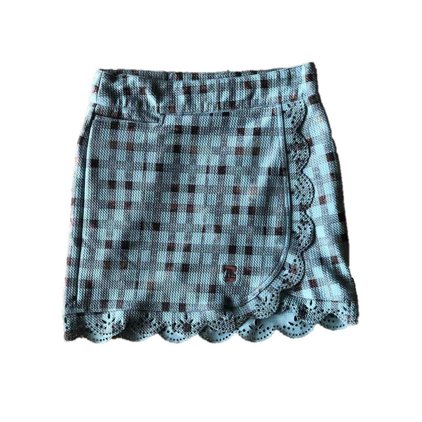 LS-041C || Ladies Skirt Wrap Around Blue With Back & Grey Check Hem.