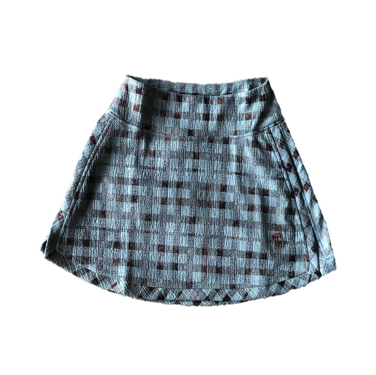 LS-041D || Ladies Skirt Wrap Around Blue With Black & Grey Check A Line Model