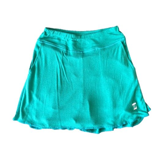 LS-042F || Skirt Green with Rear Swing Pleat Panel 2 Side Pockets & Light Green Overlock Trim