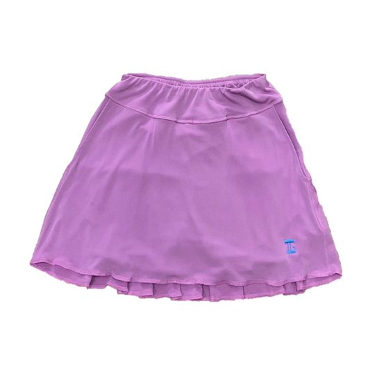 LS-042G || Skirt Soft Feel Lavender with Rear Swing Pleat Panel 2 Side Pockets & Light Green  Overlock Trim