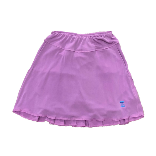 LS-042G || Skirt Soft Feel Lavender with Rear Swing Pleat Panel 2 Side Pockets & Light Green Overlock Trim