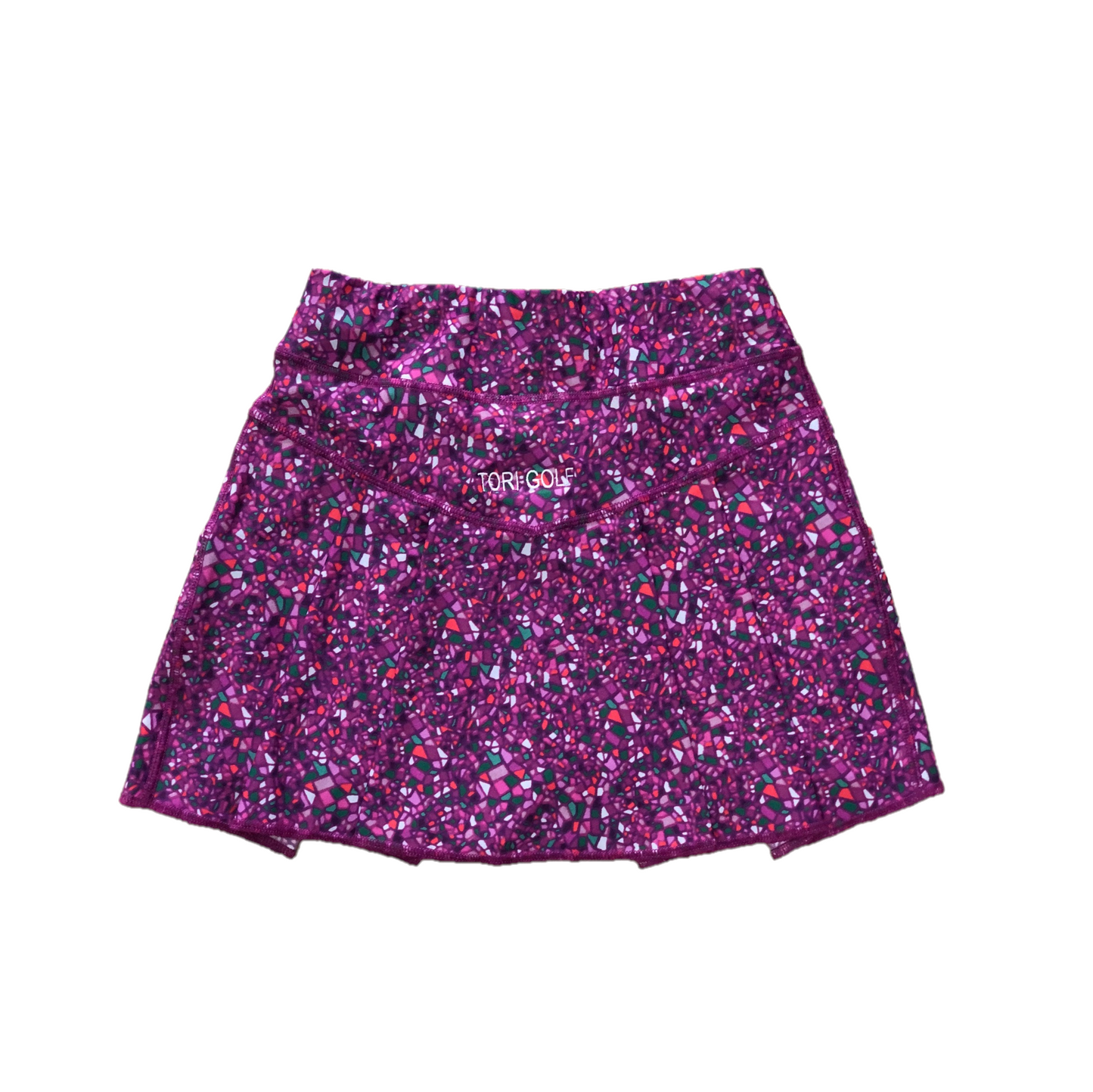 LS-043C || Skirt  Purple with Green/White/Orange Stained Glass Motif  2 Rear Pleats