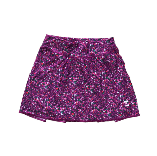 LS-043C || Skirt  Purple with Green/White/Orange Stained Glass Motif  2 Rear Pleats