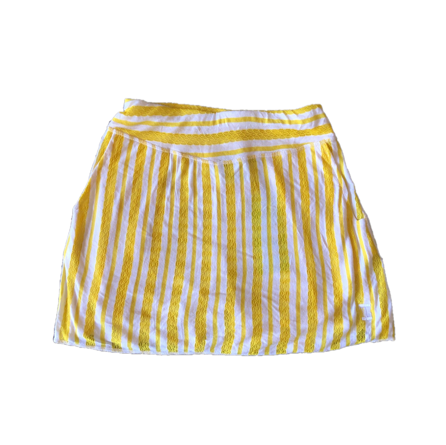 LS-043F || Ladies Skort White With Yellow Lace Combination Stripe 2 Side Pockets And Pleated Rear Panel