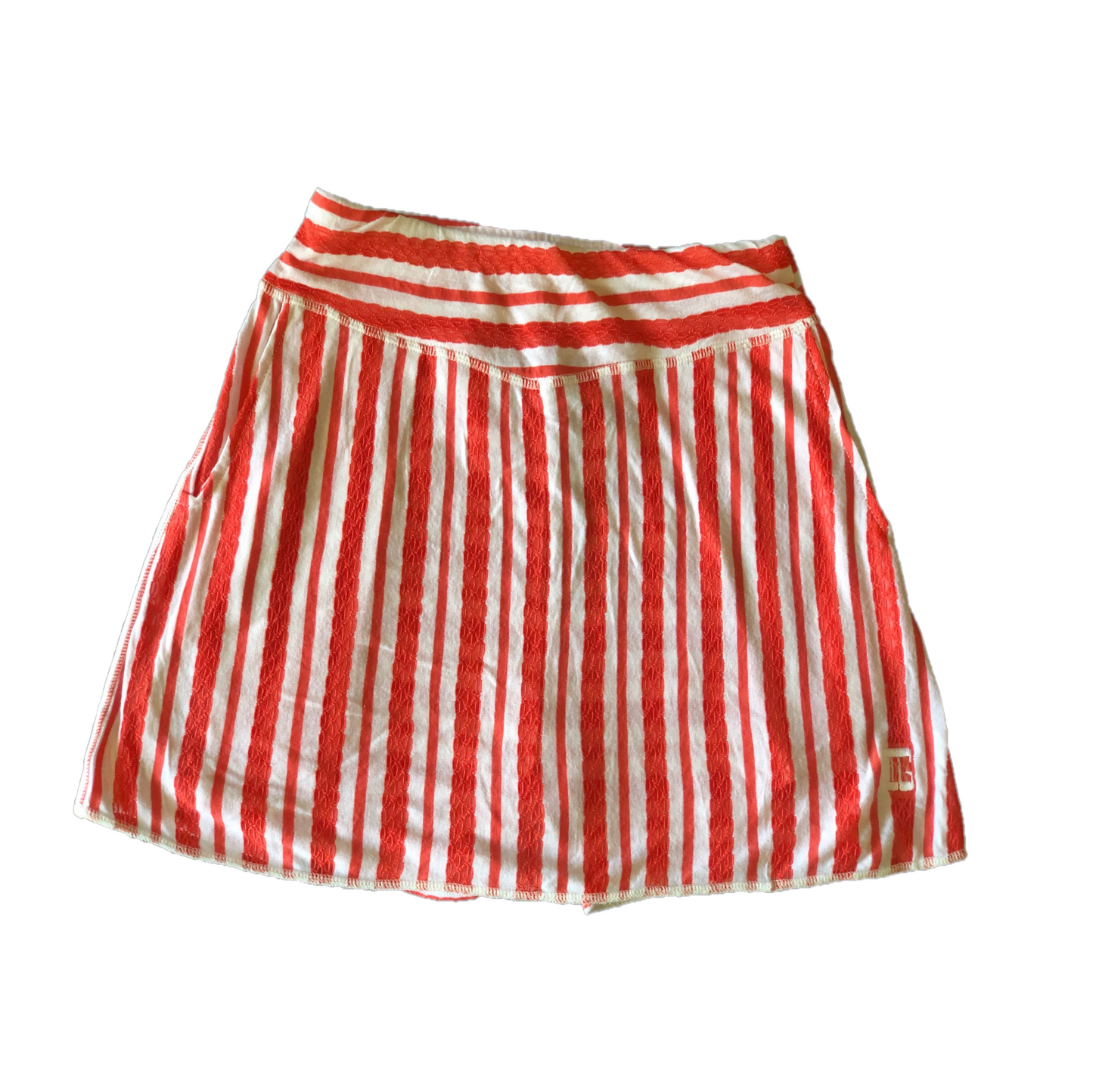 LS-043G || Ladies Skort White With Orange Lace Combination Stripe 2 Side Pocket And Pleated Rear Panel