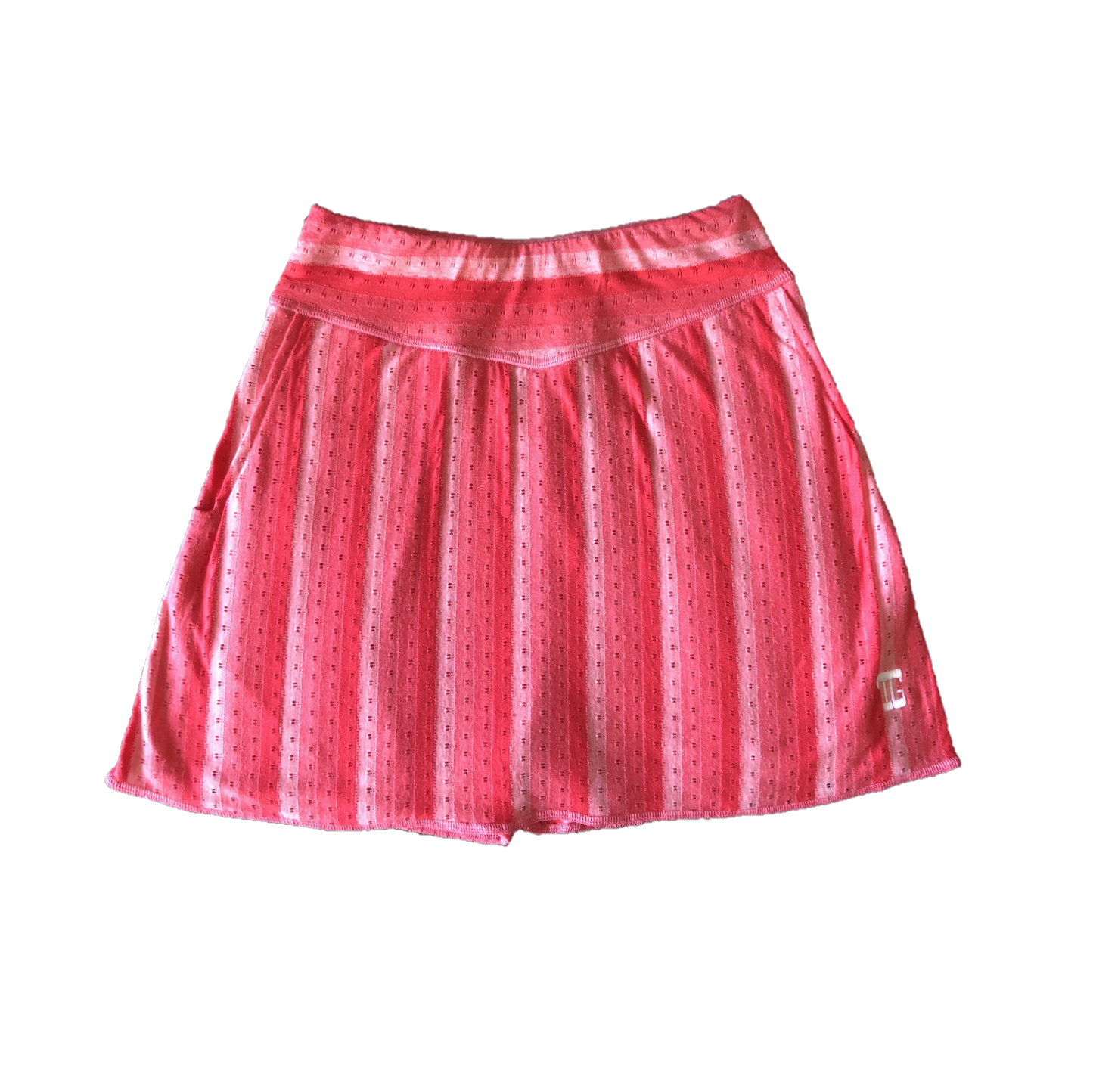 LS-043I || Ladies Skirt Orange With Pink Vertical Stripes (Horizontal At Waist Band) And A Small Horizontal = Breathing Openings All Arround Pleated Rear Peanel And 2 Side Pockets