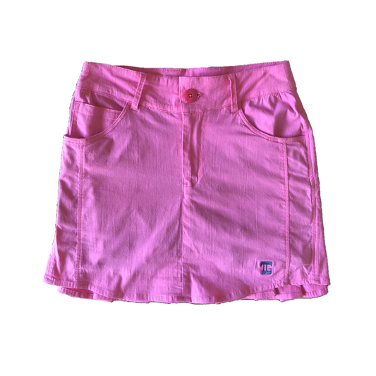 LS-044A || Ladies Skirt Pink with 2 Stitchead Round Front Pocket & Pleated Rear Panel