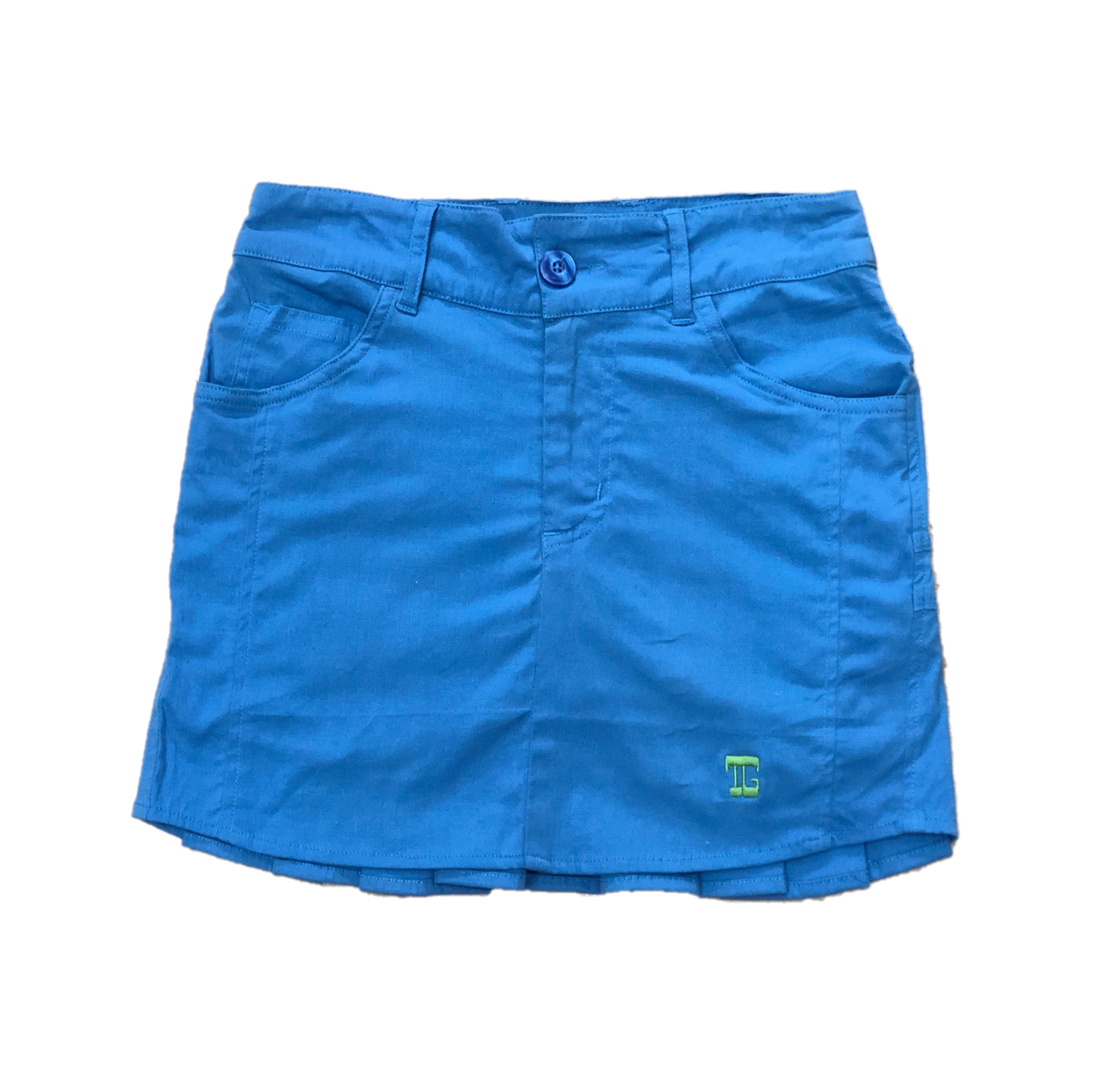 LS-044D || Ladies Skirt Blue with 2 Stitchead Round Front Pocket & Pleated Rear Panel