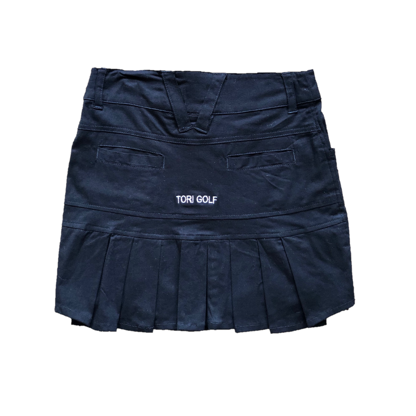 LS-044E || Ladies Skirt Navy with 2 Stitched Round Front Pocket and Pleated Rear Panel