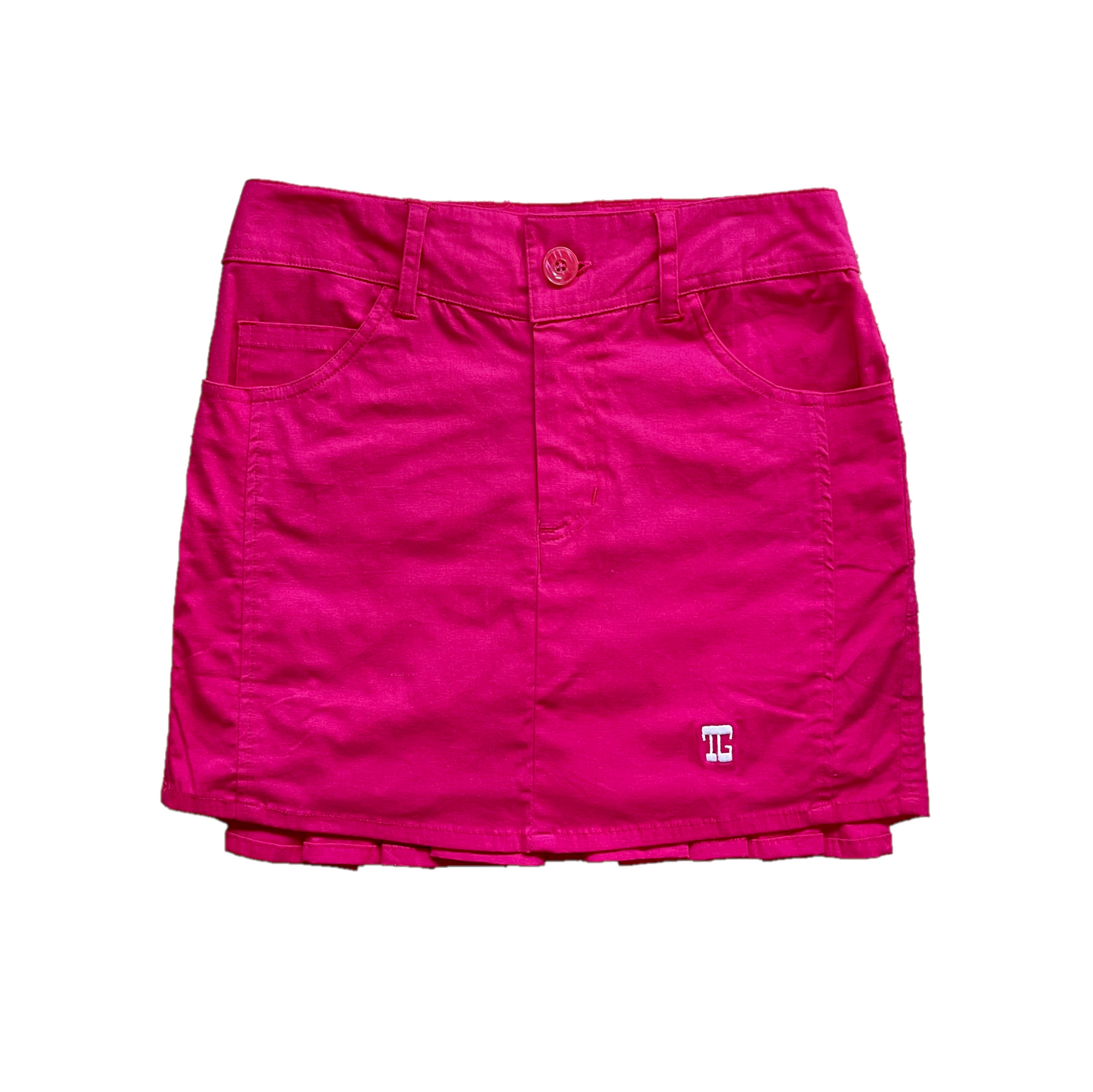 LS-044G || Skirt Dark Pink with 2 Stitched Round Front Pocket & Pleated Rear Panel