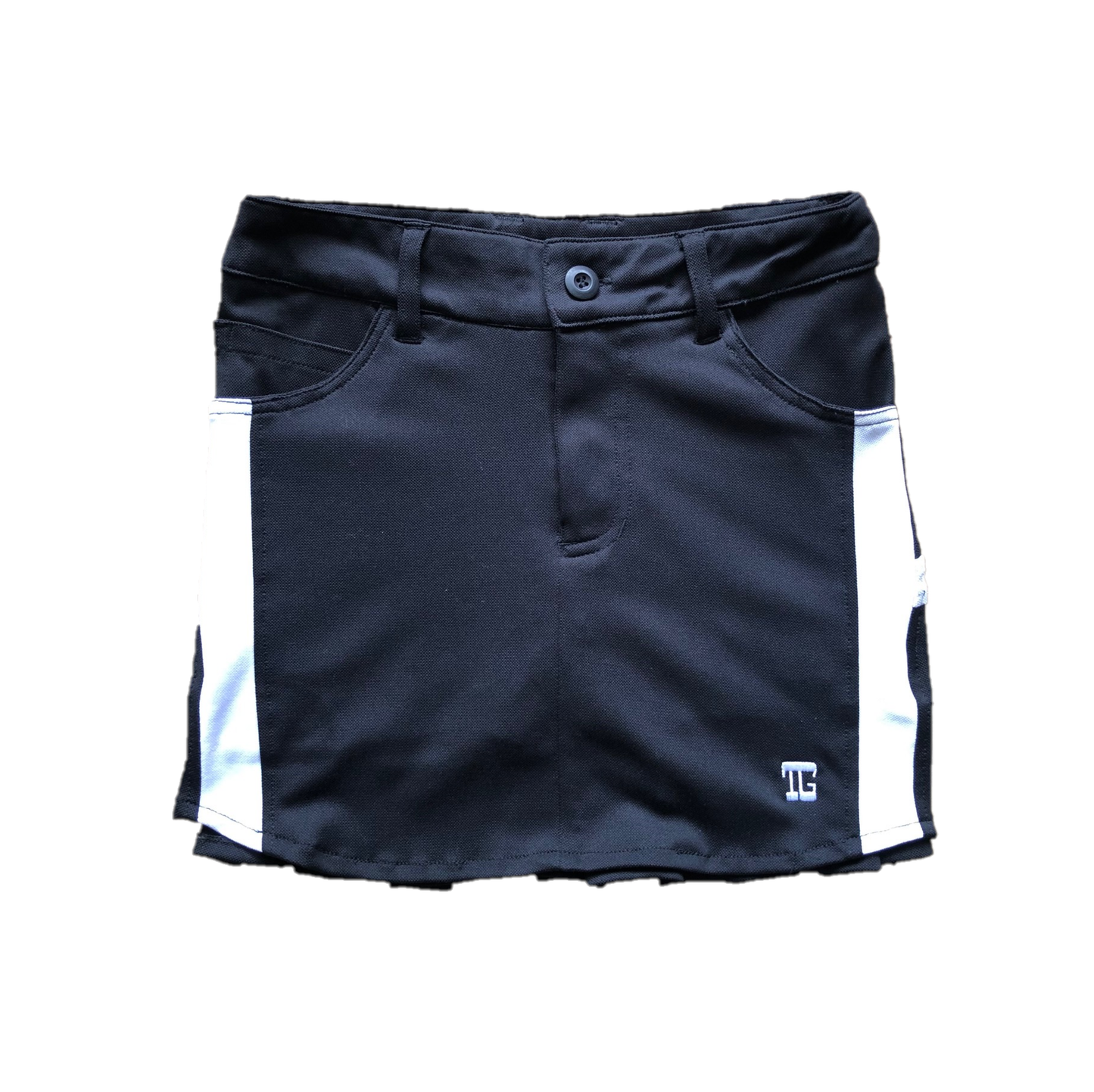 LS-044L || Skirt Black with White Combination Cotton Material with 2 Stitched Round Front Pockets & Pleated Rear Panel