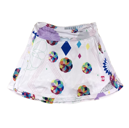 LS-052 || Skirt White with Light Scattered Colorful Geometric Designs