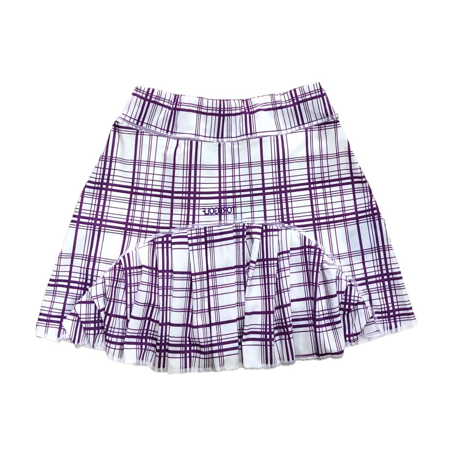 LS-055 || Ladies Skirt White with Mauve Square Outlines and Crossed Line.