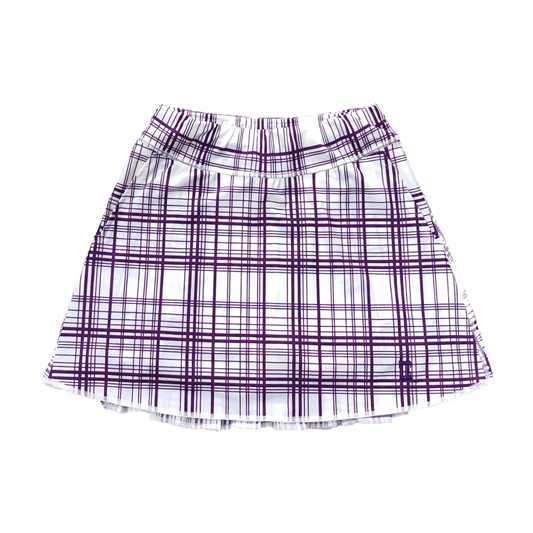 LS-055 || Ladies Skirt White with Mauve Square Outlines and Crossed Line.