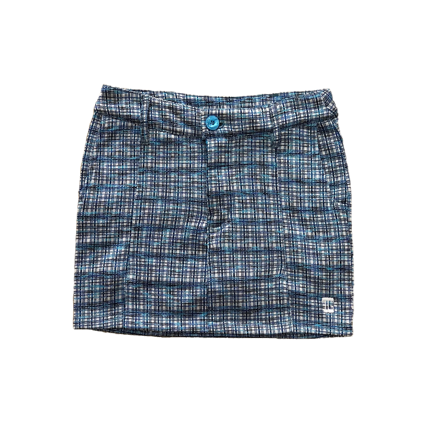 LS-057A || Ladies Skirt Blue / Grey Cross Hatch Pattern With 2 Split 2 Rear Patch Pockets.