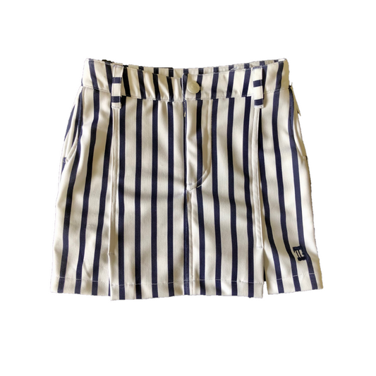 LS-057B || Ladies Skirt White With Navy Vertical Stripe With 2 Split 2 Rear Patch Pocket