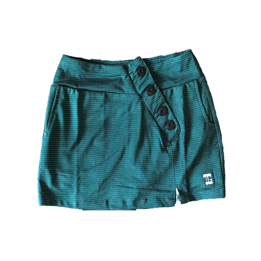 LS-059G || Ladies Skirt Dark Green With White Fleck Diagonal Lines Pattern 4 Decorative Button Conceal Zipper