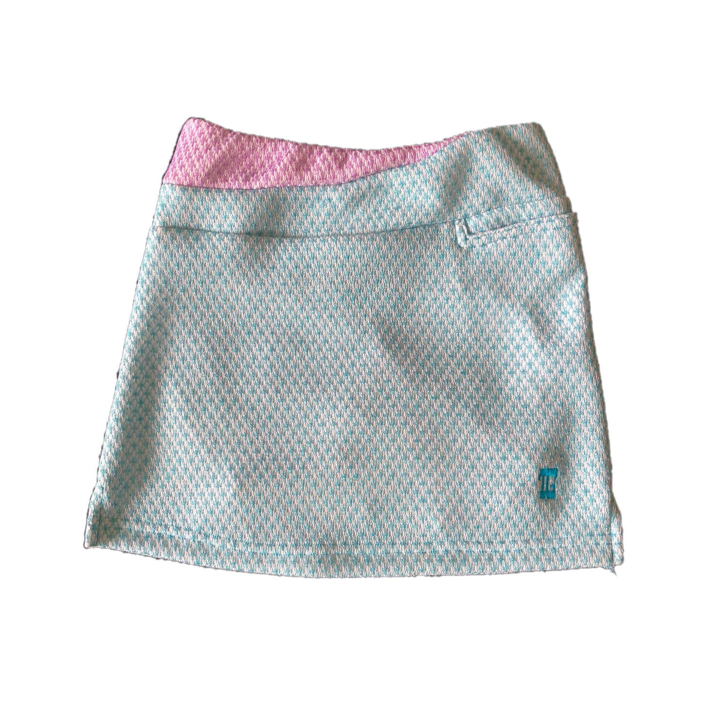 LS-062B || Skirt Pale Blue Star Textured Fabric with Light Purple Houndstooth  1/2 Waist Band and  One Front and 2 Rear Pockets