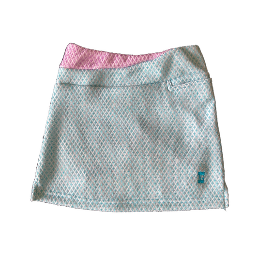 LS-062B || Skirt Pale Blue Star Textured Fabric with Light Purple Houndstooth 1/2 Waist Band and One Front and 2 Rear Pockets
