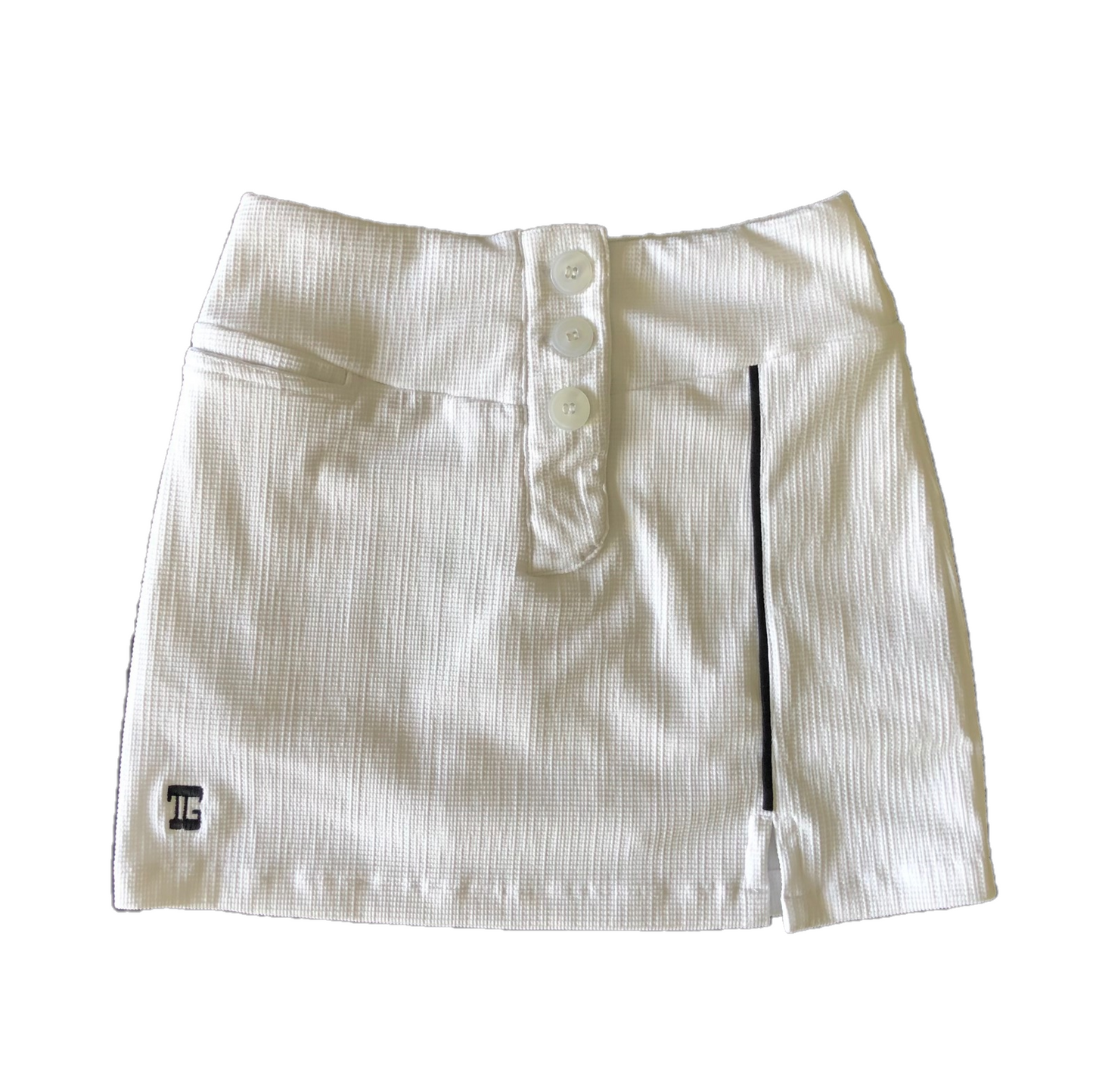 LS-063A || Skirt white Crocodile Texture With 3 Buttons and Black Piping