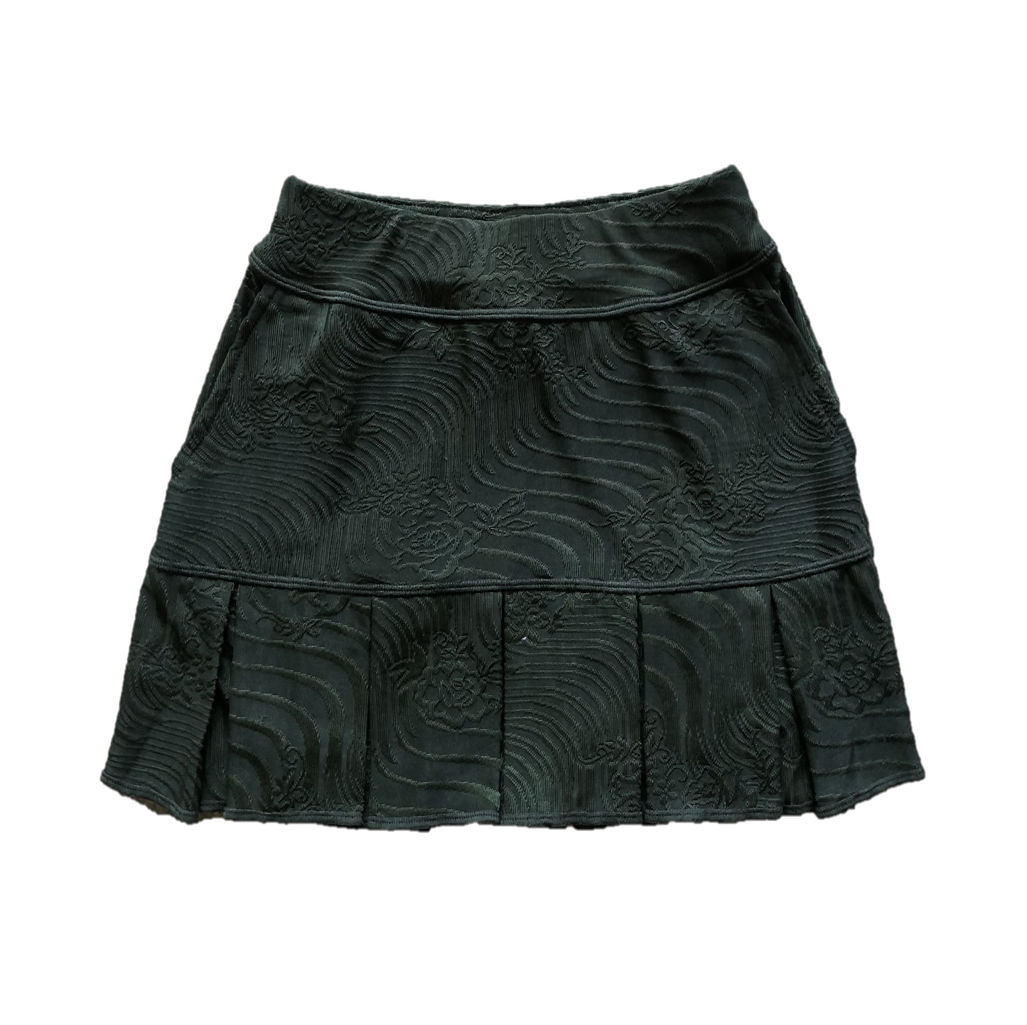 LS-064B || Skirt Soft  Bottle Green  Embossed With All Around Short Pleats