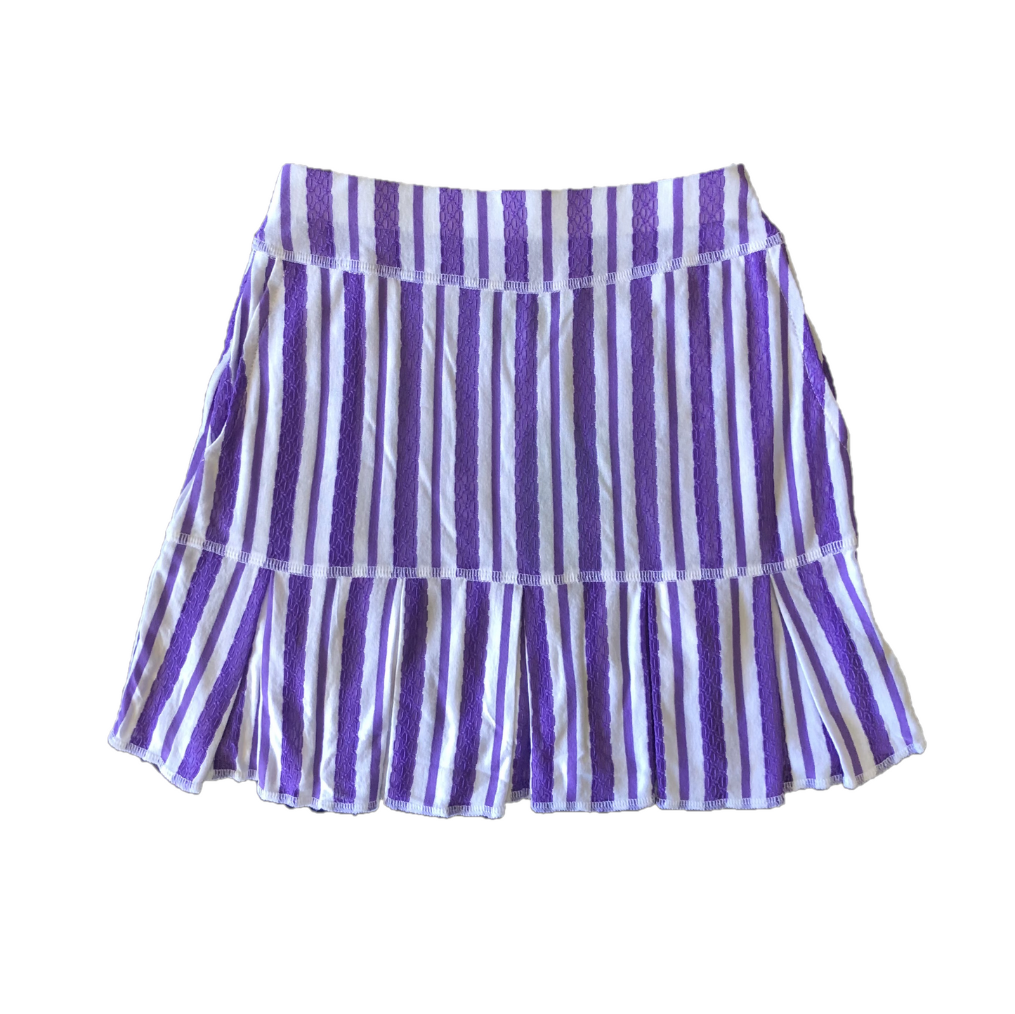 LS-064C || Skirt Soft  White with Purple Vertical Stripes Embossed with All Around Short Pleats