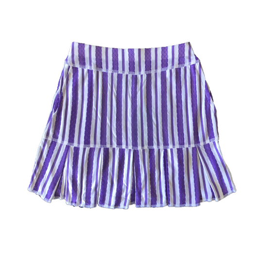 LS-064C || Skirt Soft White with Purple Vertical Stripes Embossed with All Around Short Pleats