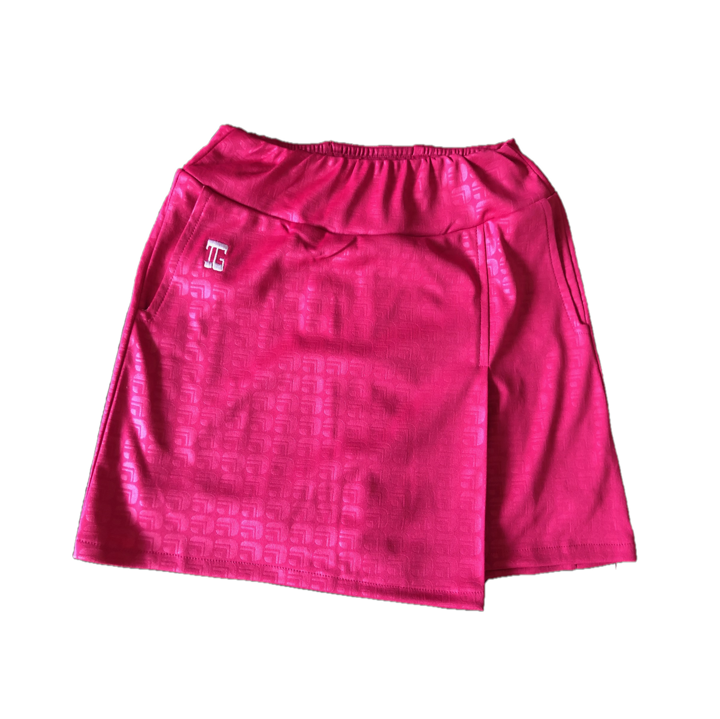 LS-066A || Skirt Dark Pink With Silvery Pink Faux Embossed Motif Rear Pocket