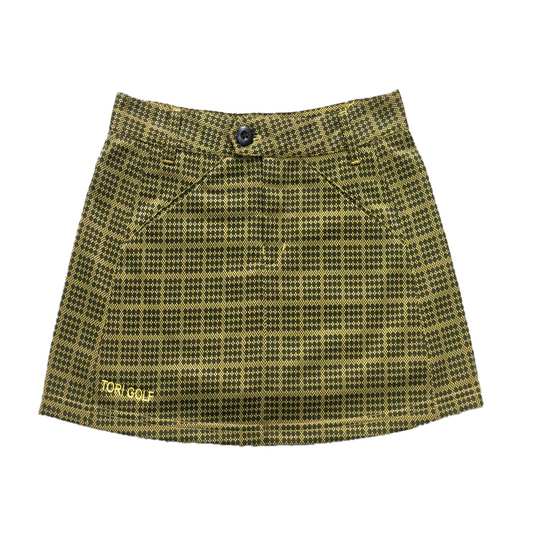 LS-069A || Ladies Skirt Gold with Black Dots Arranged in Squares 2 Front Slant Pockets and 2 Rear Pockets