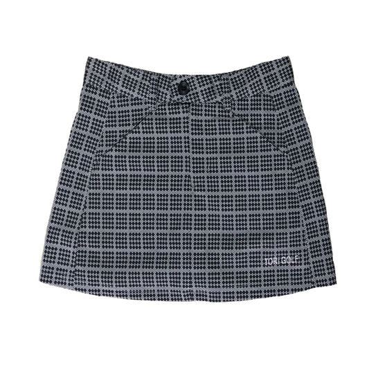 LS-069B || Ladies Skirt Silver W Black Dots Arranged In Squares 2 Front Slant Pocket And 2 Rear Pocket Top Button Zipper Front