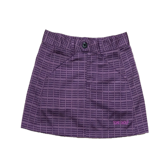 LS-069C || Skirt Purple with Dark Purple Dots Arranged in Squares 2 Front Slant Pockets and 2 Rear Pockets Top Button Zippered Front