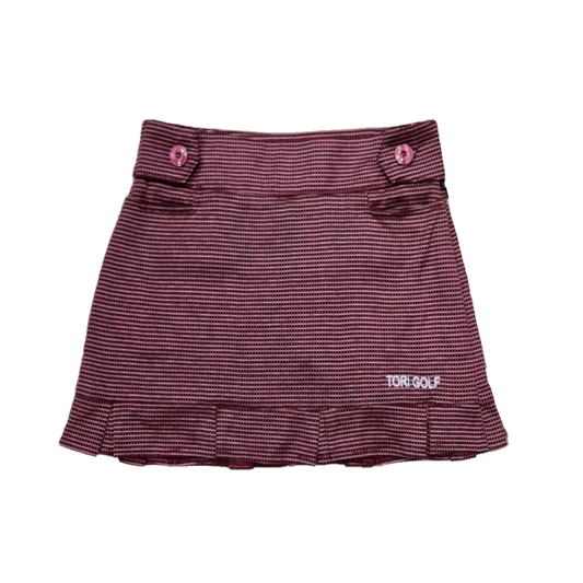 LS-072 || Skirt Black With White and Red Bordered Small Check With Short Hem Pleats 2 Side Button Waist Fastening With Zip 2 Side and One Rear Pockets