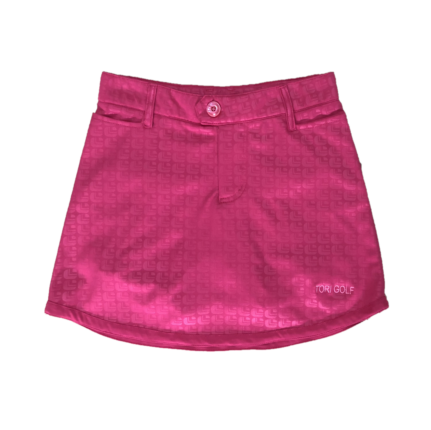 LS-073 || Skirt Dark Pink With Silvery Pink Faux Embossed Motif 2 Front Fob Pockets And 2 Rear Patch Pockets.