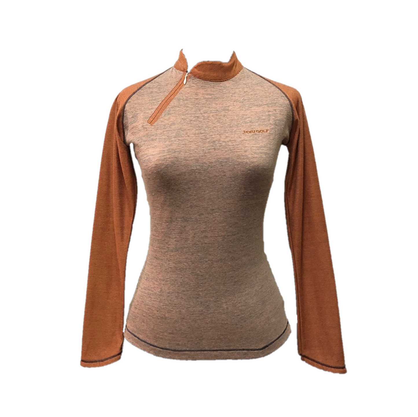 LT-069E || Ladies Top Mid Brown W Angle Zip Turtle Neck Long Sleeve.