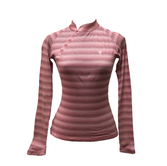 LT-069M || Ladies Top Light Pink, Dark Pink & Brown Graduated Shaded Horizontal Hands Angle Neck Zipper Mandarin Collar Long Sleeve