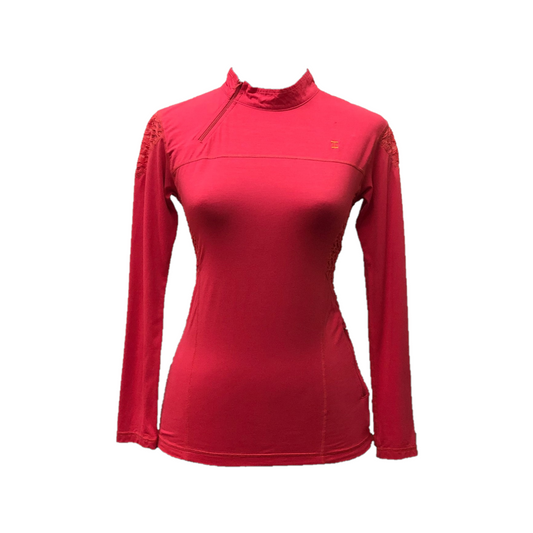 LT-071B || Ladies Top Long Sleeve Dark Orange or Pink Angel Zip Around Neck