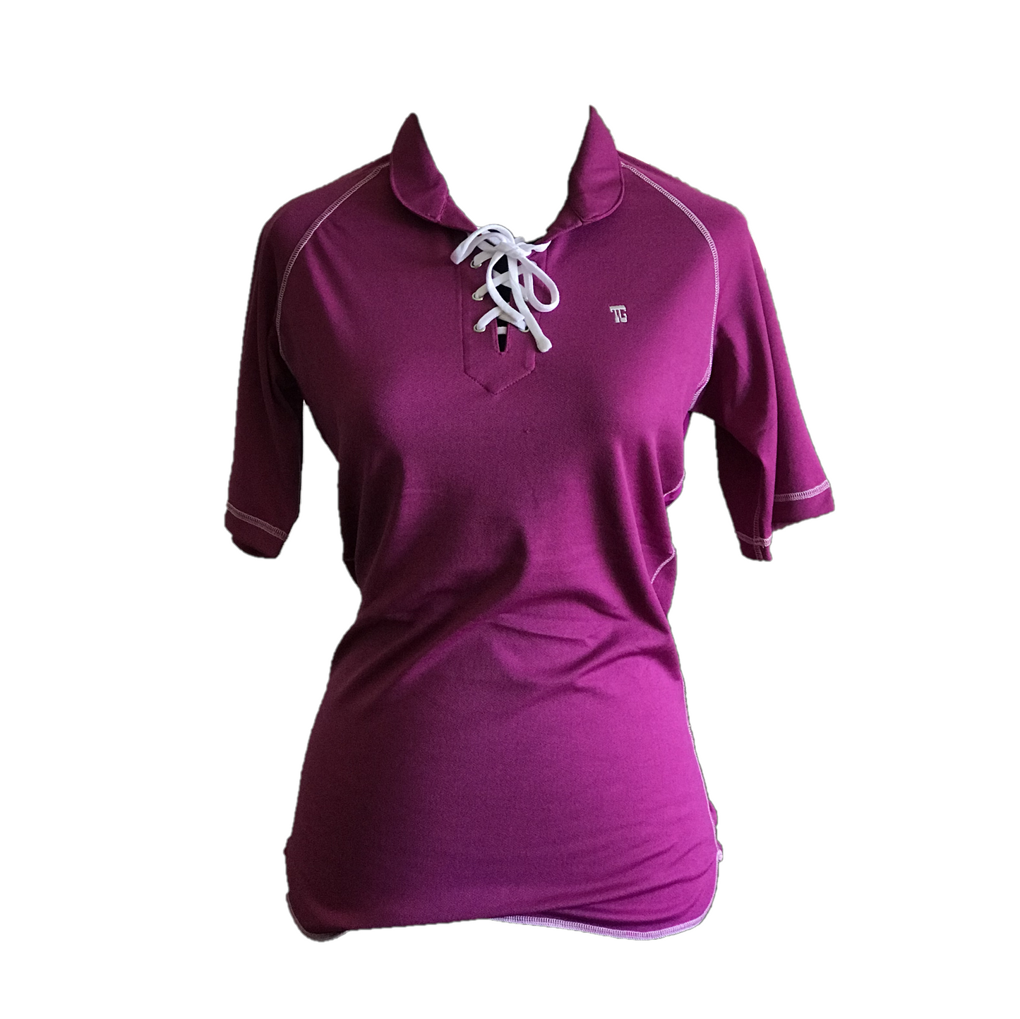 LT-073 || Ladies Top Dark Mauve with White Lace up Mandarin Neck