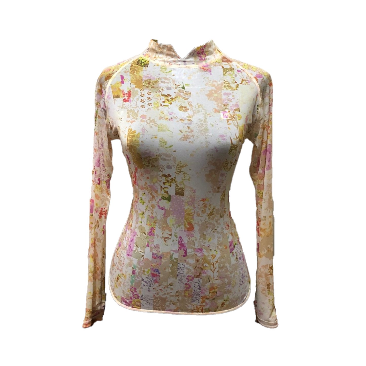 LT-074A || Ladies Top White with Yellow Flower v Turtle Neck