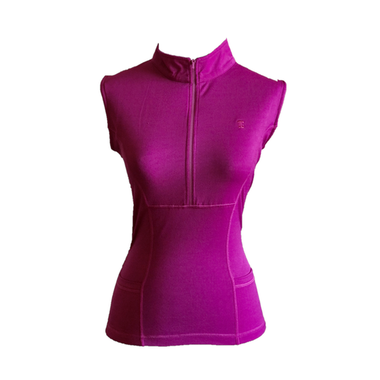 LT-086C || Ladies Top Plain Purple With Zipper Sleeveless