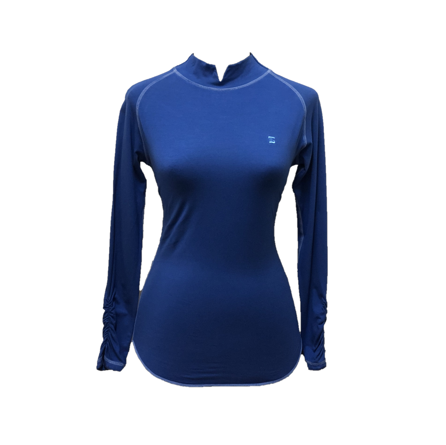 LT-096 || Ladies Top Long Sleeve Dark Blue Low Split Round Mock Turtle Neck