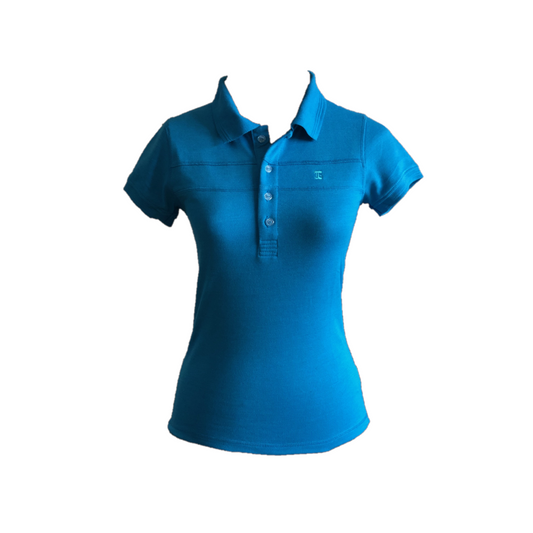 LT-102A || Ladies Top Short Sleeve Mid Ocean Blue With Broad Overlocked Horizontal Chest One Concealed Side Seam Pocket and Back Strips In Seld Colour