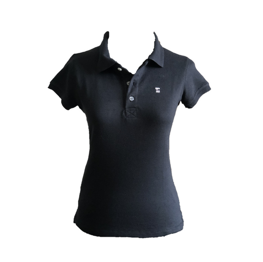 LT-105A || Ladies Top Black Short Sleeve  Textured Cloth One Concealed Side Seam Pocket Featured Overlocked Shoulder V Saddle