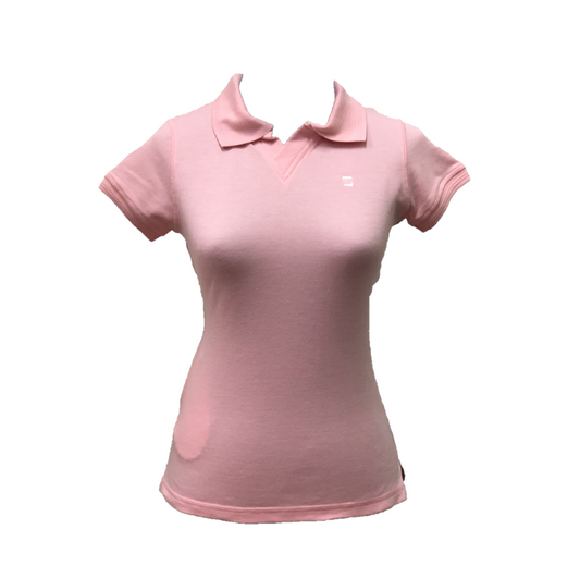 LT-107A || Ladies Top Baby Pink Textured Cloth Short Sleeves V Neck with Collar Rear V  Overlocked Stitched Saddle