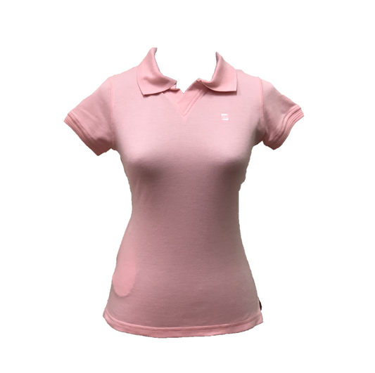 LT-107A || Ladies Top Baby Pink Textured Cloth Short Sleeves V Neck with Collar Rear V Overlocked Stitched Saddle